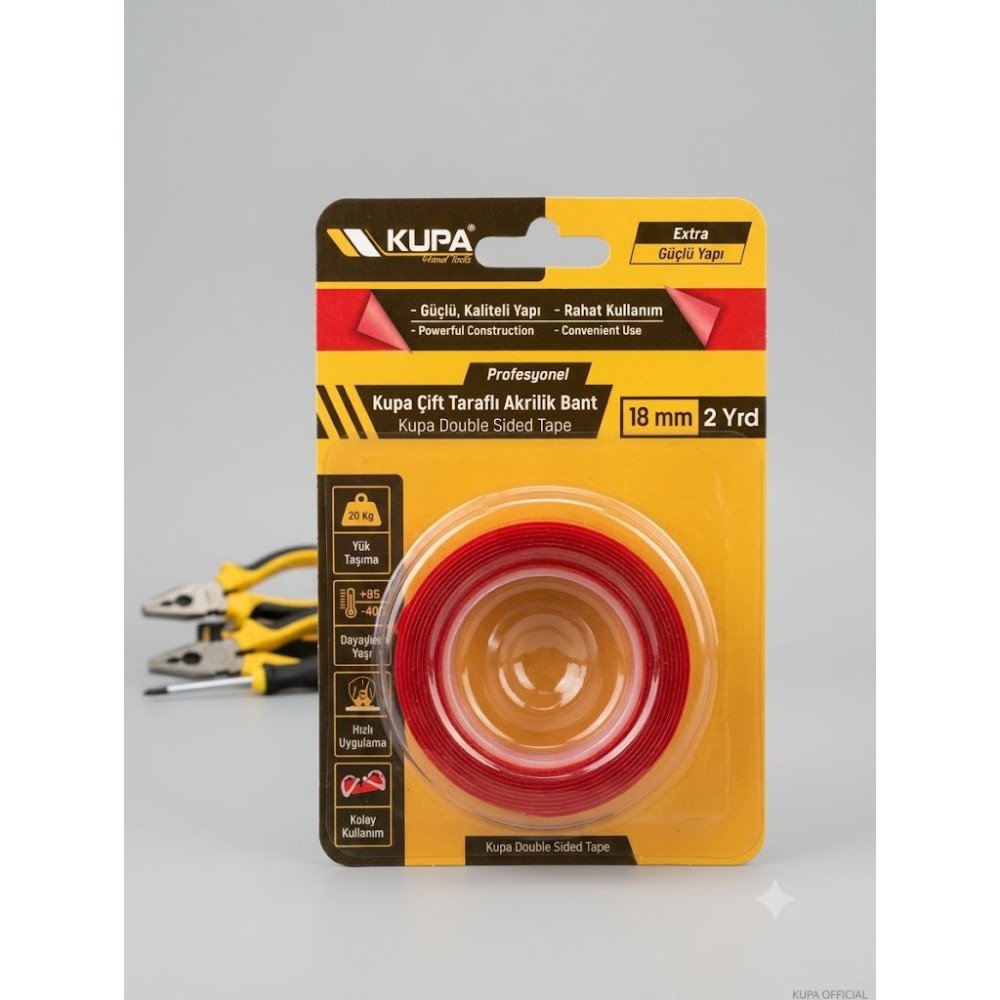 Kupa Extra Güçlü Çift Taraflı Akrilik Bant (18 mm x 2 Yrd / 1.83 m)