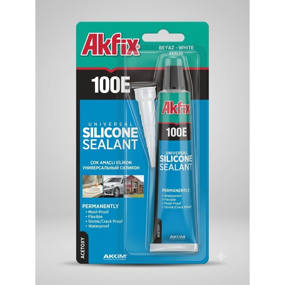 Akfix 100E Çok Amaçlı Beyaz Silikon (Tüp + Uygulama Ucu)