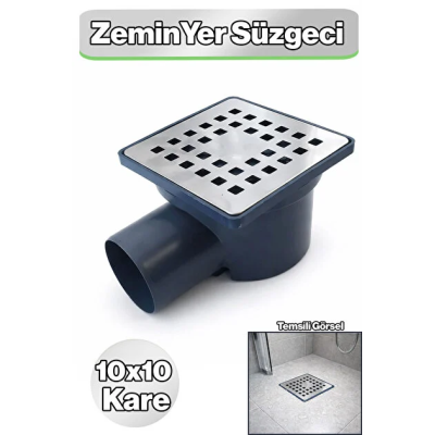 Paslanmaz Çelik Kare Yer Süzgeci 10x10 cm | Banyo Gider Süzgeci